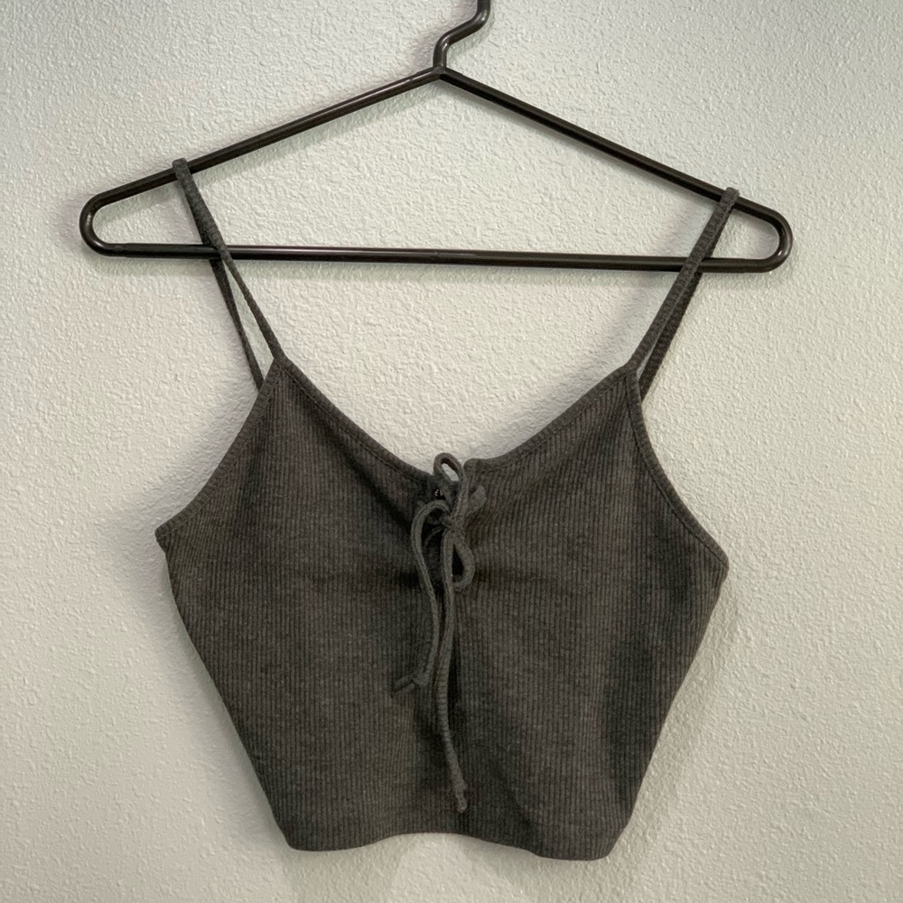 Deep V Gray Tank top with bow detail